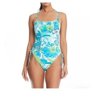 Bleu Rod Beattie Whats New Pussycat One Piece Swimsuit Blue Green Tiger Floral 8